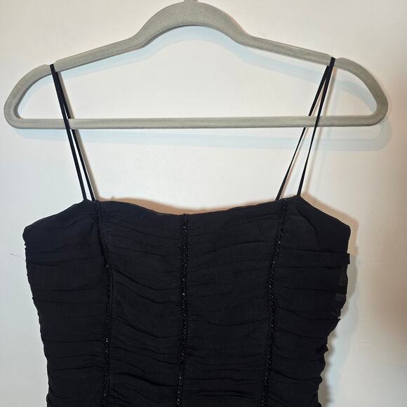 Vintage Y2k Anne Klein 100% Silk Black Cocktail Dress Sz 8 Medium Beaded Ruched - Picture 2 of 9
